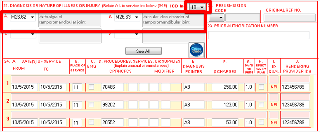DentalWriter ICD 10 Diagnosis Claim Form