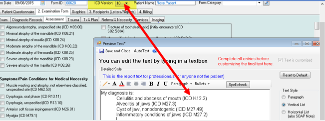 DentalWriter ICD 10 Diagnosis Narrative Reports