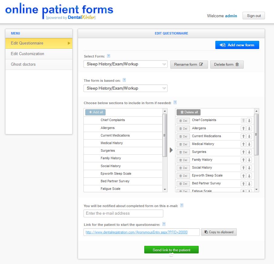 DentalWriter Online Forms Portal