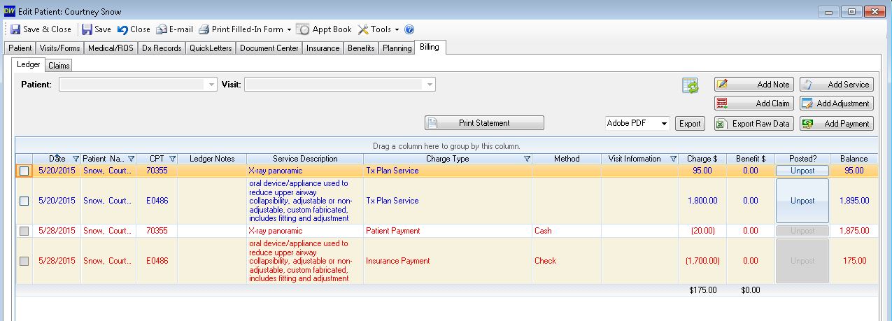 DentalWriter Patient Ledger