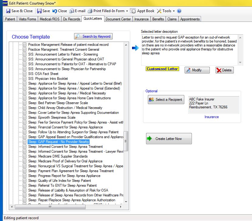 DentalWriter QuickLetters
